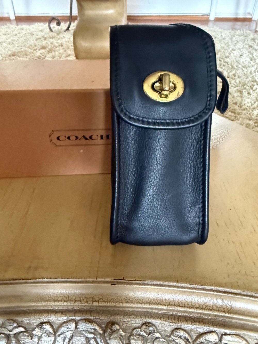 Coach Leather Wristlet Belt Phone Glasses Case Black Brass Turn Lock Closure VTG
